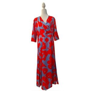 ♥️♥️Gorgeous NWT V-neck Poppy Red Flower Maxi Dress w/Wrap Bodice & 3/4” Sleeves